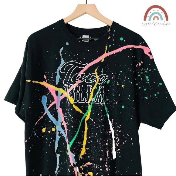 Taco Villa Splatter Tee Tie Dye Love Serve All T-Shirt Top - Picture 3 of 8